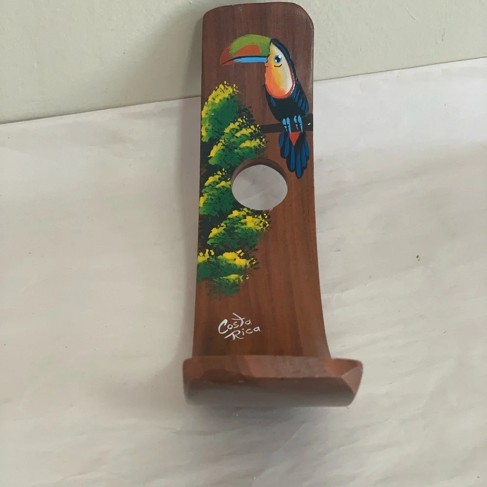 Costa Rica Hand Painted Toucan Floating Wood Bottle Holder 11.5”Tropical Decor